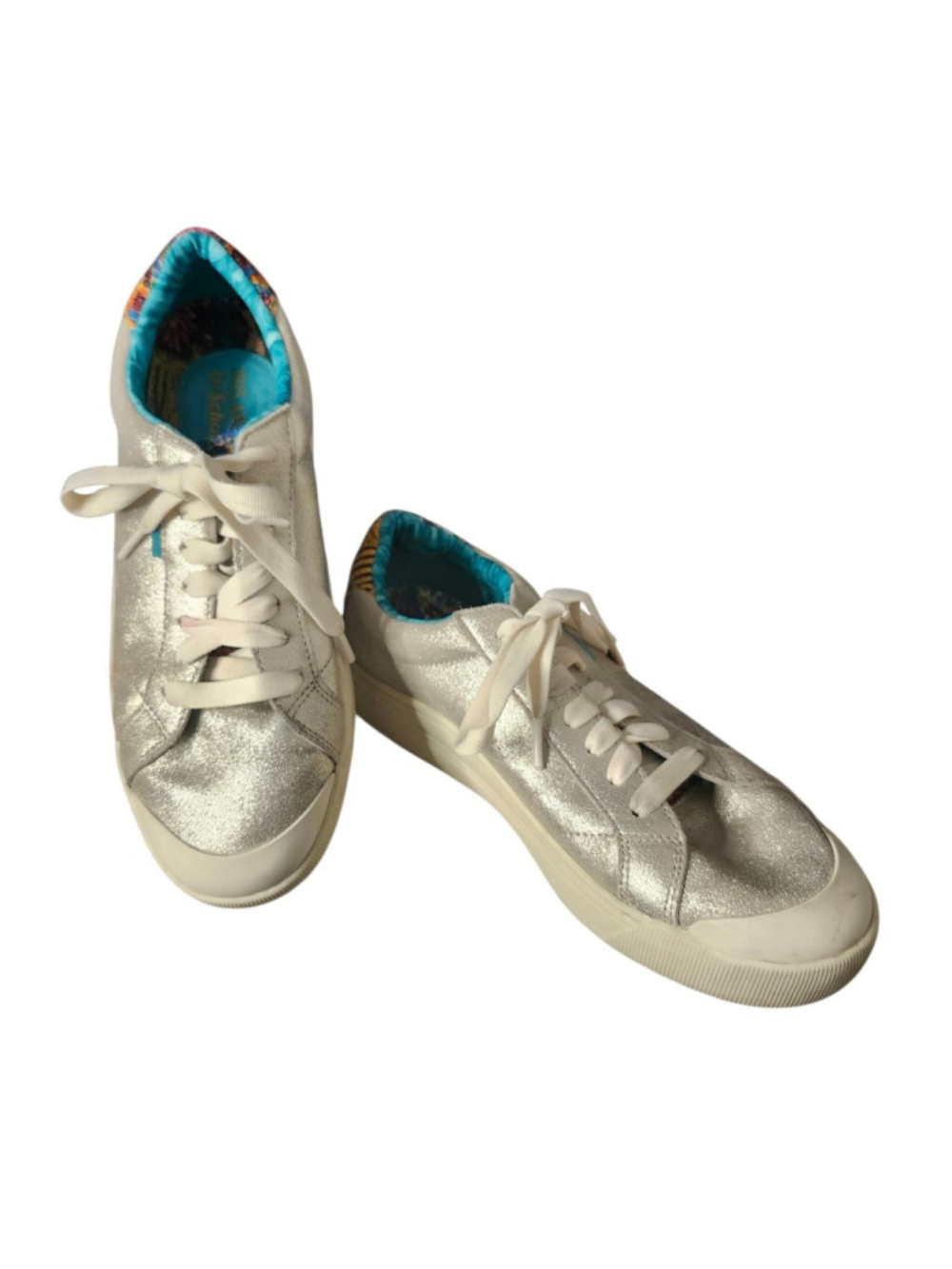 Dr. Scholl's x Iris Apfel Women's Time Off Sneakers Silver Glitter Leather 9.5